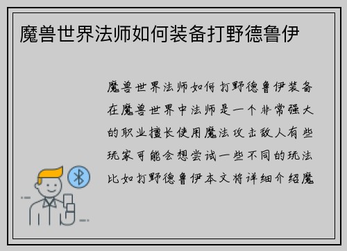 魔兽世界法师如何装备打野德鲁伊